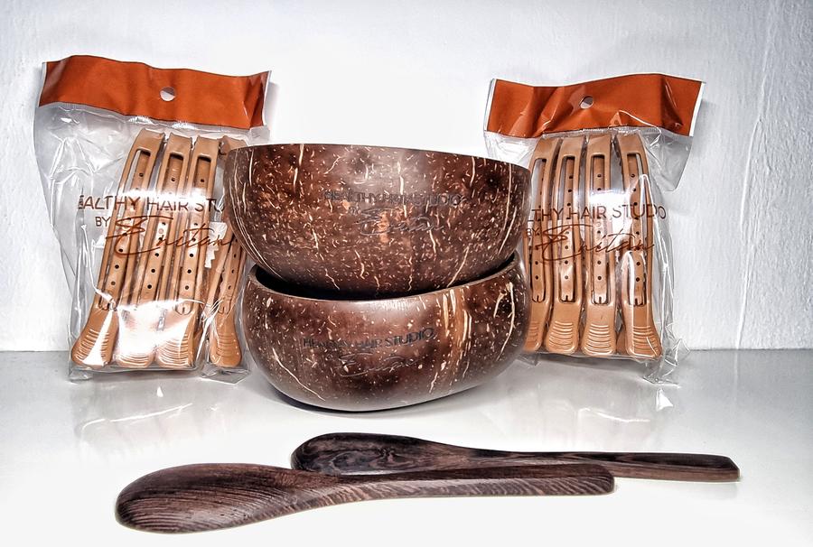 Haircaire bundle set - 2x bowls(with spoons) and 8x clamp clips